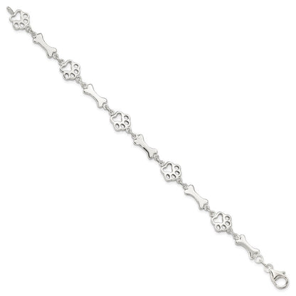 7.5 Zoll Sterlingsilber Hund Bones und Paws Armband