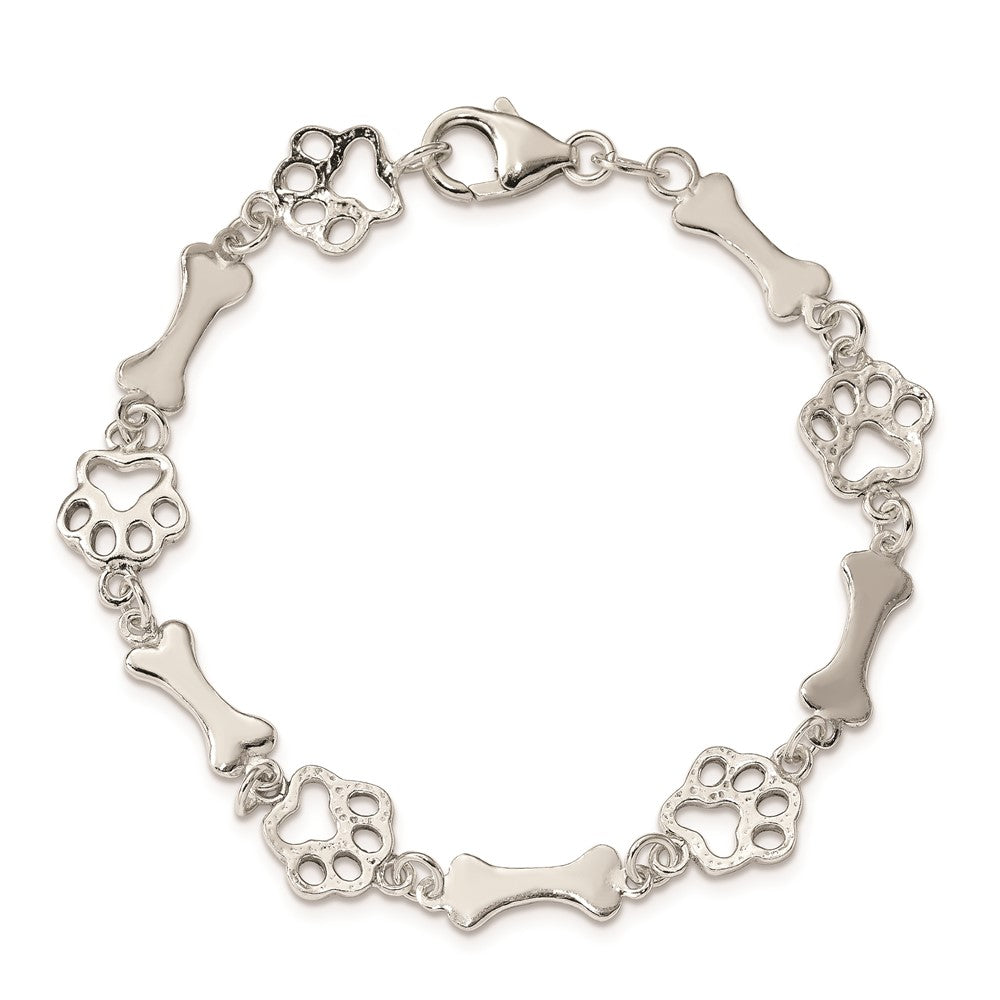 7.5 Zoll Sterlingsilber Hund Bones und Paws Armband