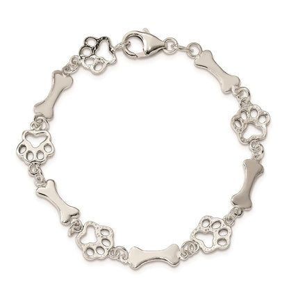 7.5 Zoll Sterlingsilber Hund Bones und Paws Armband