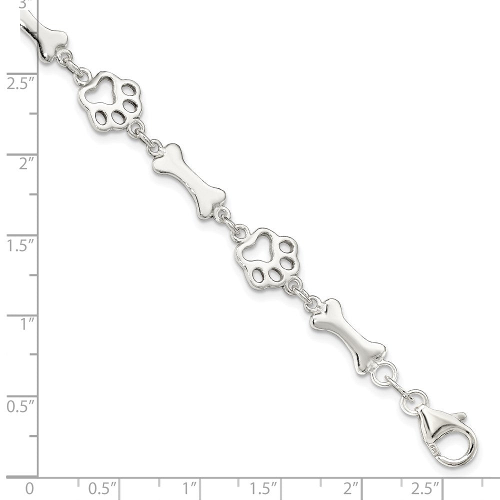 7.5 Zoll Sterlingsilber Hund Bones und Paws Armband