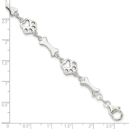 7.5 Zoll Sterlingsilber Hund Bones und Paws Armband