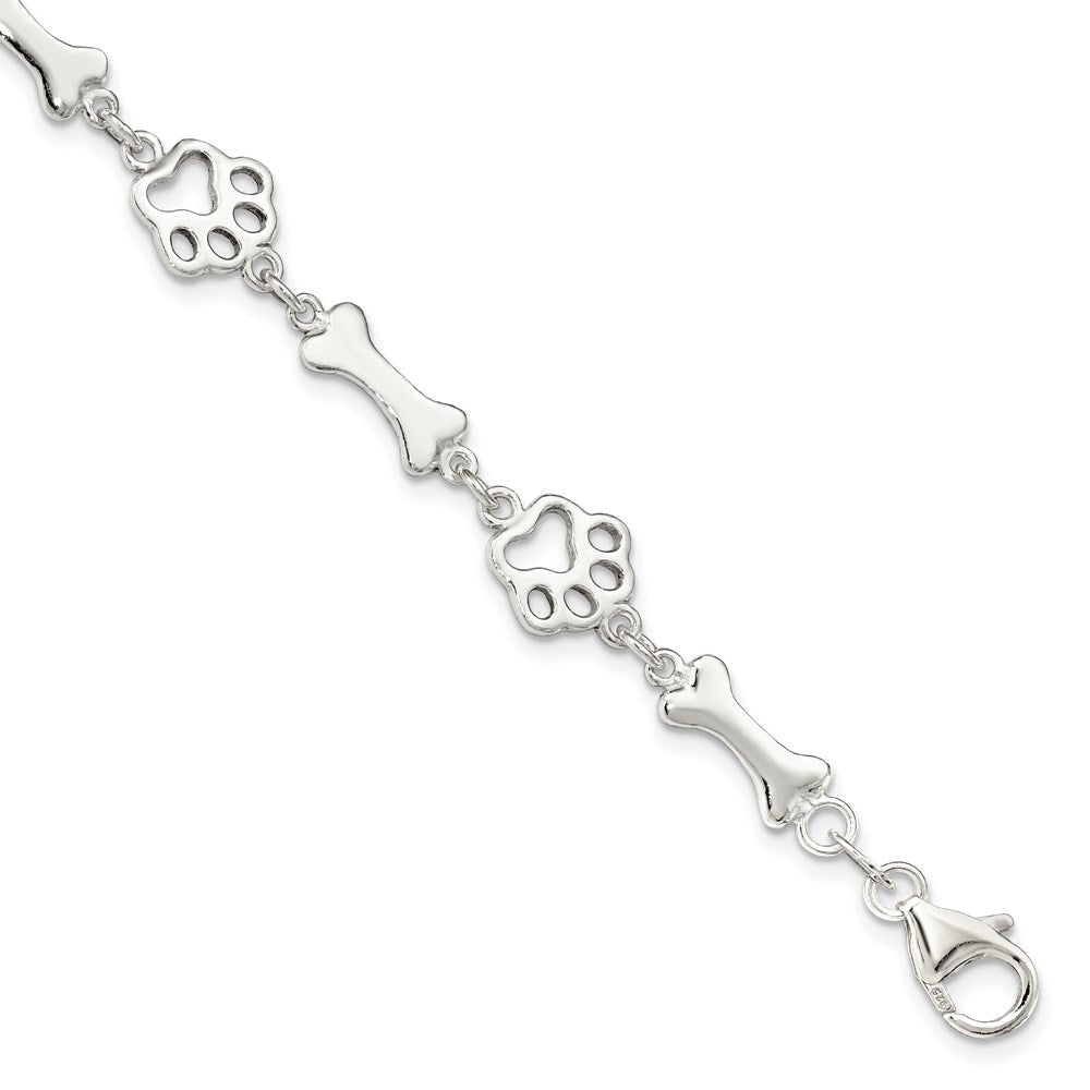 7.5 Zoll Sterlingsilber Hund Bones und Paws Armband
