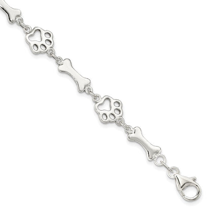 7.5 Zoll Sterlingsilber Hund Bones und Paws Armband