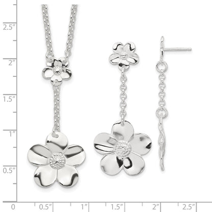 Sterlingsilber Blumen Halskette und Ohrring Set