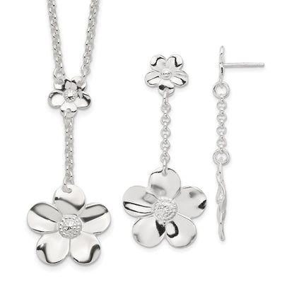 Sterlingsilber Blumen Halskette und Ohrring Set