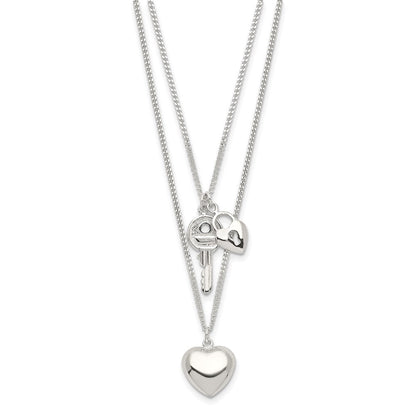 Sterlingsilber 2-strand Herz und Key Halskette
