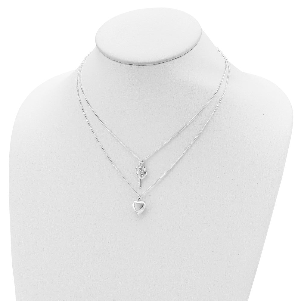 Sterlingsilber 2-strand Herz und Key Halskette