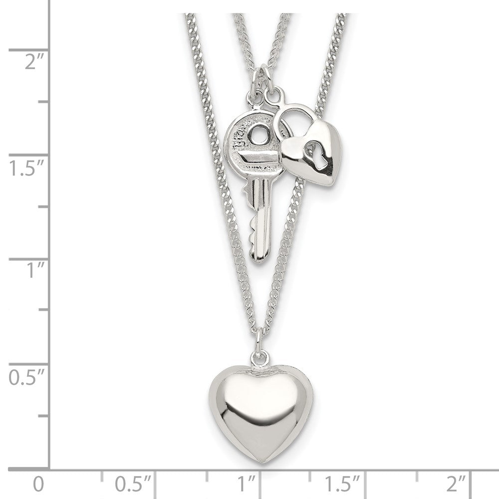 Sterlingsilber 2-strand Herz und Key Halskette