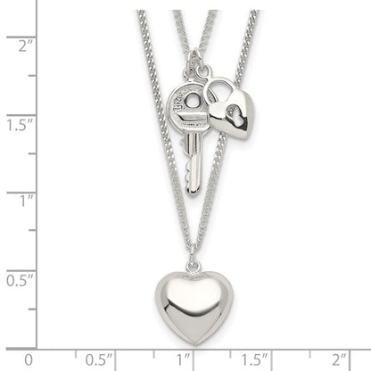 Sterlingsilber 2-strand Herz und Key Halskette