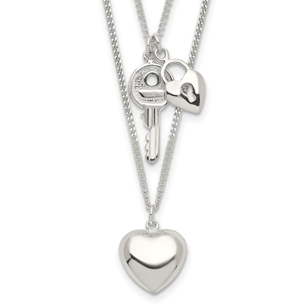 Sterlingsilber 2-strand Herz und Key Halskette