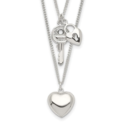 Sterlingsilber 2-strand Herz und Key Halskette