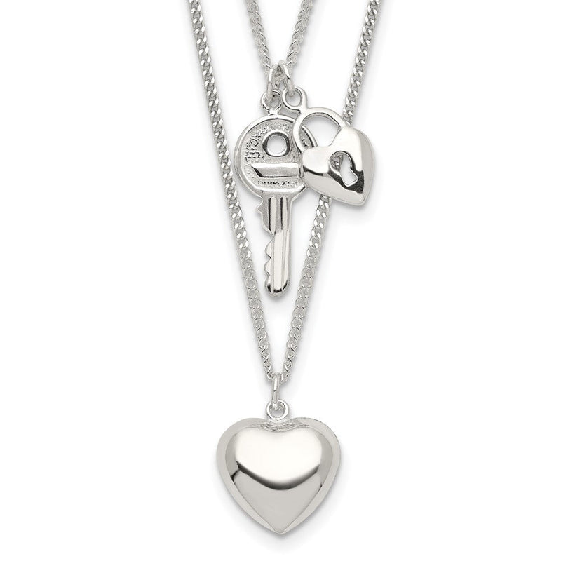 Sterlingsilber 2-strand Herz und Key Halskette