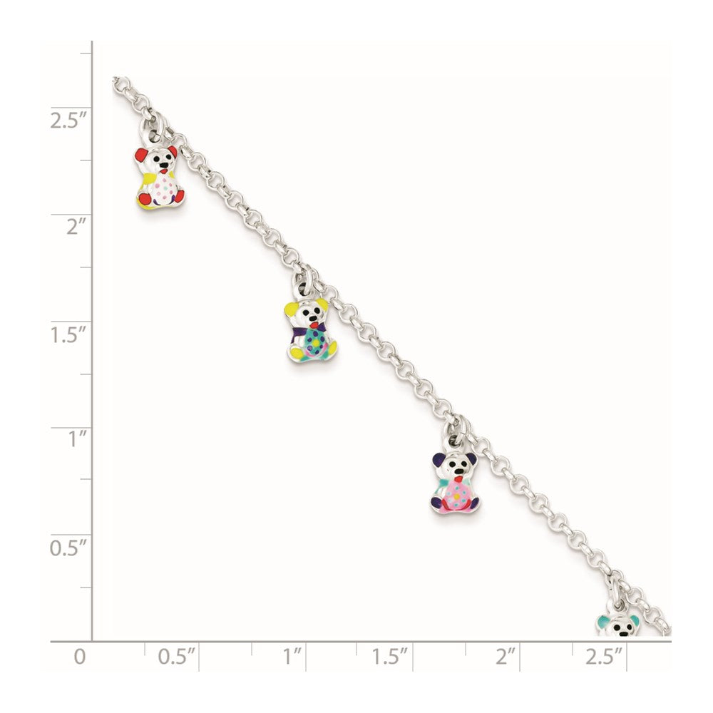 6 Zoll Sterlingsilber Mehrfarbig Emailliert Bears mit 1 Zoll Verlängerung Kinder Armband