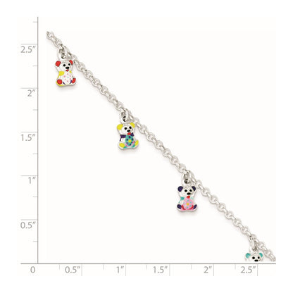 6 Zoll Sterlingsilber Mehrfarbig Emailliert Bears mit 1 Zoll Verlängerung Kinder Armband