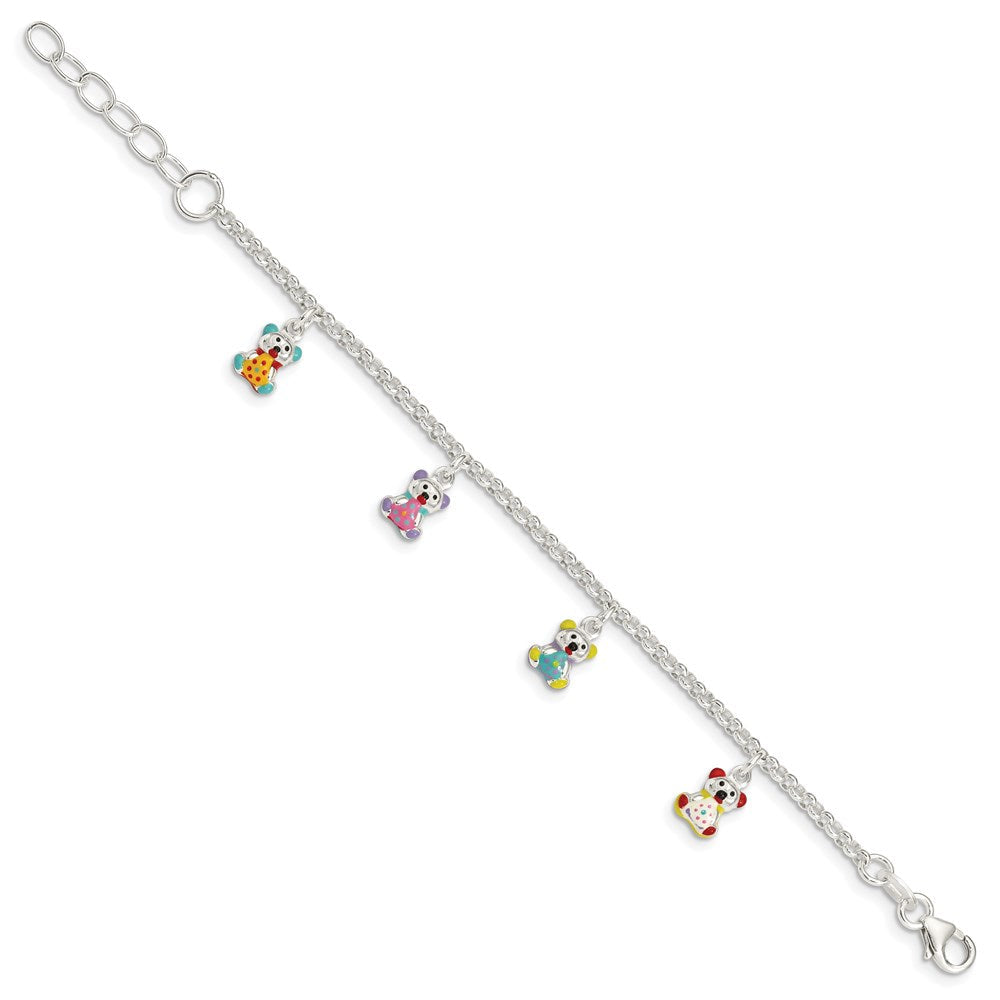 6 Zoll Sterlingsilber Mehrfarbig Emailliert Bears mit 1 Zoll Verlängerung Kinder Armband
