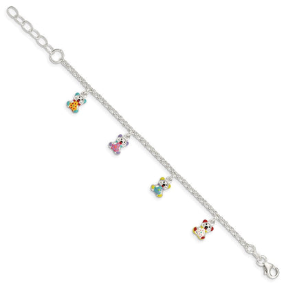 6 Zoll Sterlingsilber Mehrfarbig Emailliert Bears mit 1 Zoll Verlängerung Kinder Armband