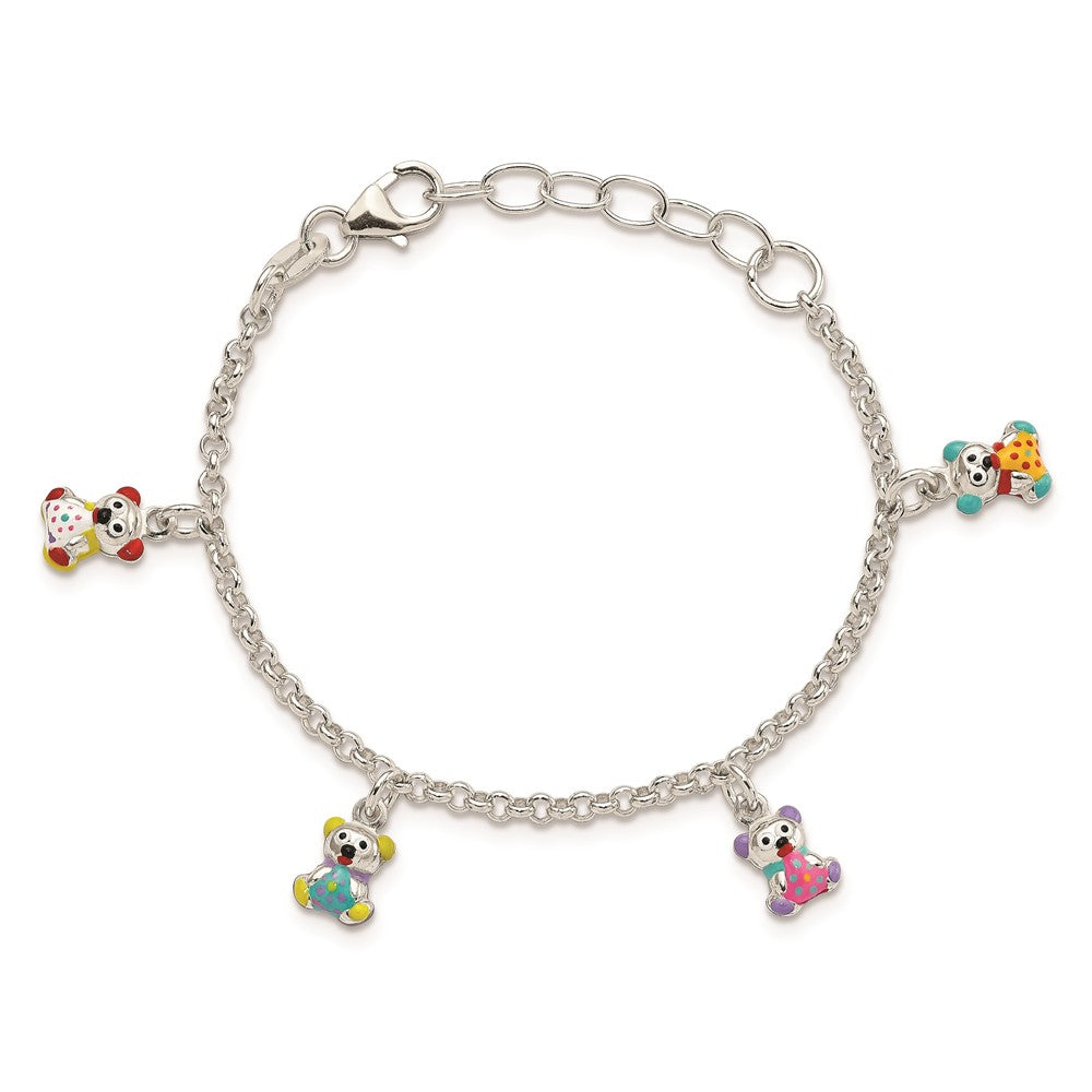 6 Zoll Sterlingsilber Mehrfarbig Emailliert Bears mit 1 Zoll Verlängerung Kinder Armband