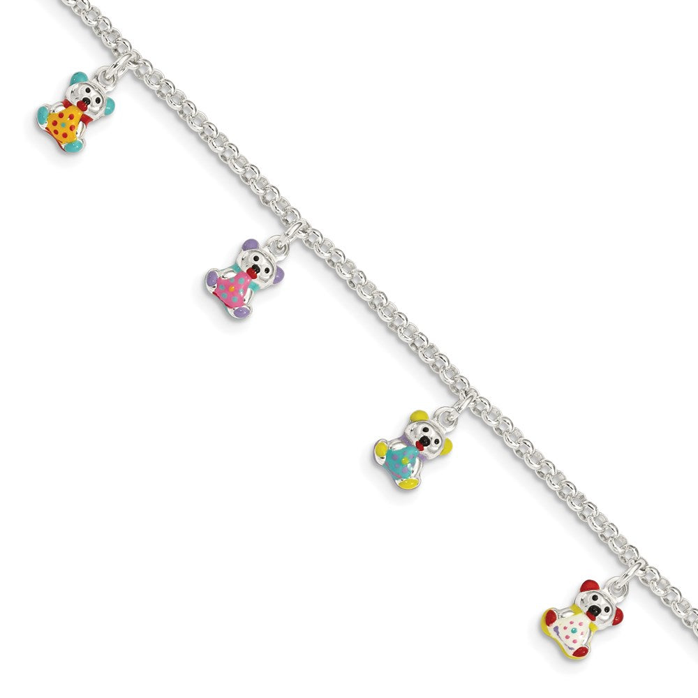 6 Zoll Sterlingsilber Mehrfarbig Emailliert Bears mit 1 Zoll Verlängerung Kinder Armband