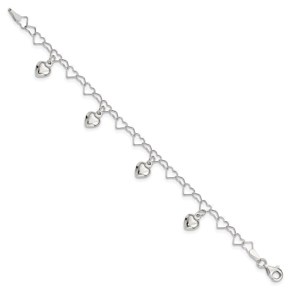 6 Zoll Sterlingsilber Poliert Dangling Herz Kinder Armband