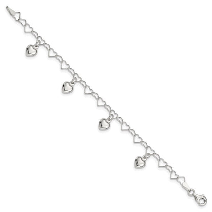 6 Zoll Sterlingsilber Poliert Dangling Herz Kinder Armband