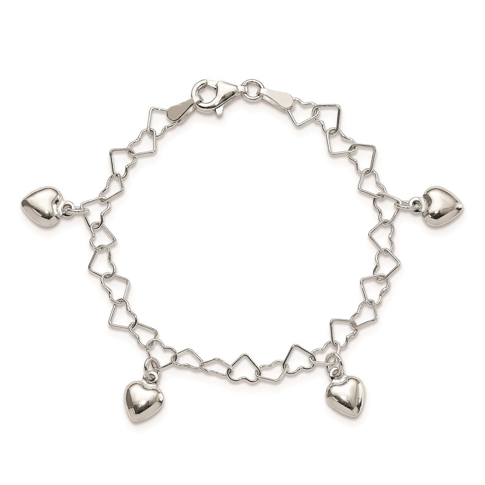 6 Zoll Sterlingsilber Poliert Dangling Herz Kinder Armband