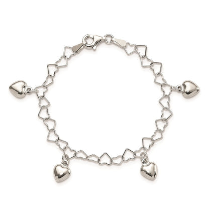 6 Zoll Sterlingsilber Poliert Dangling Herz Kinder Armband