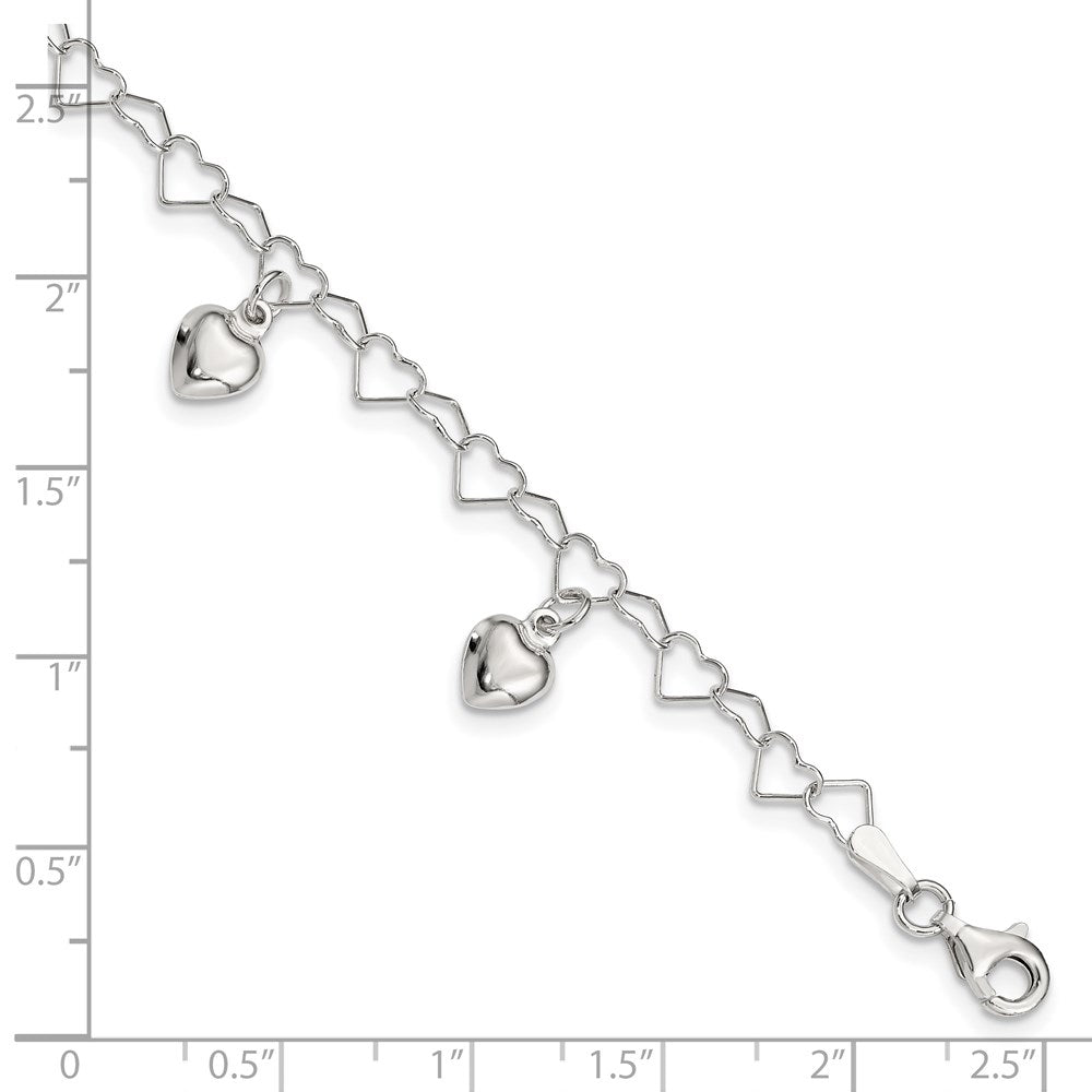 6 Zoll Sterlingsilber Poliert Dangling Herz Kinder Armband
