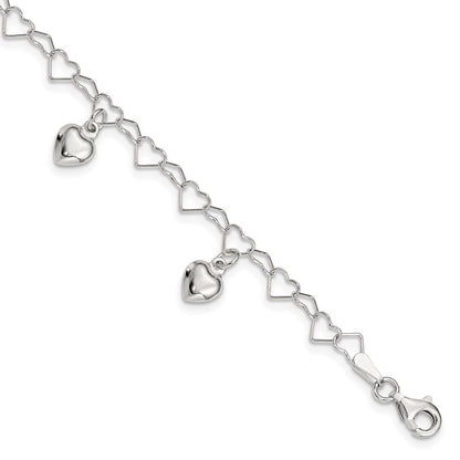 6 Zoll Sterlingsilber Poliert Dangling Herz Kinder Armband