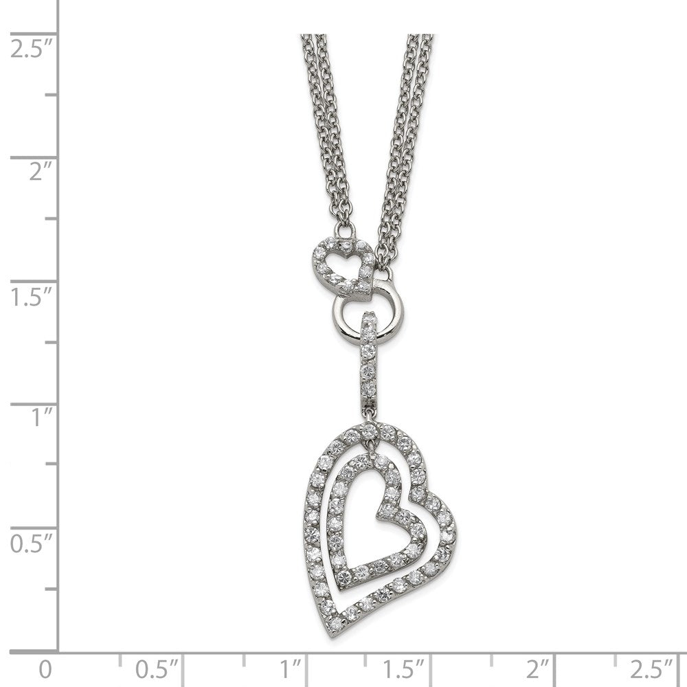 Sterlingsilber Doppelt Herz Zirkonia Halskette