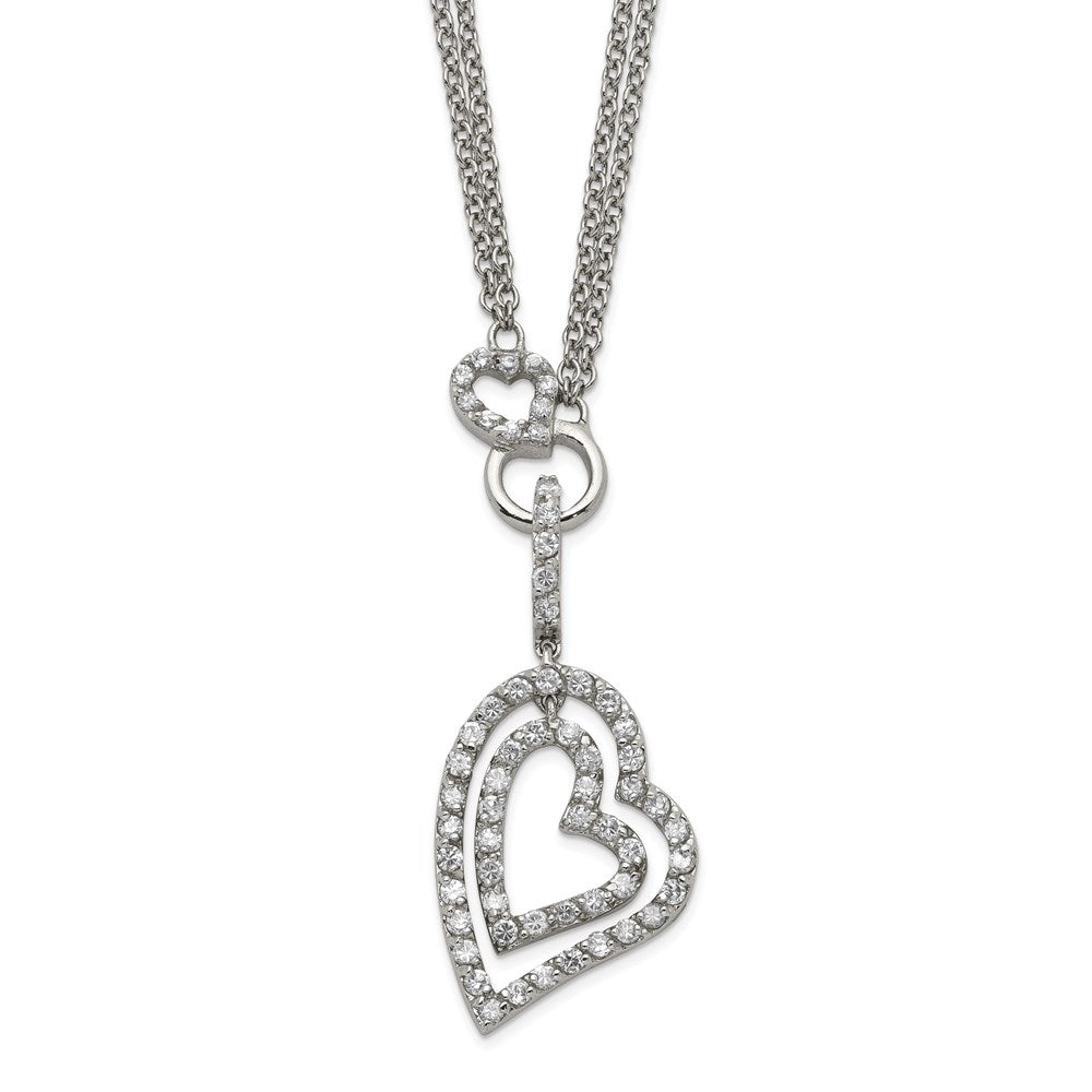 Sterlingsilber Doppelt Herz Zirkonia Halskette