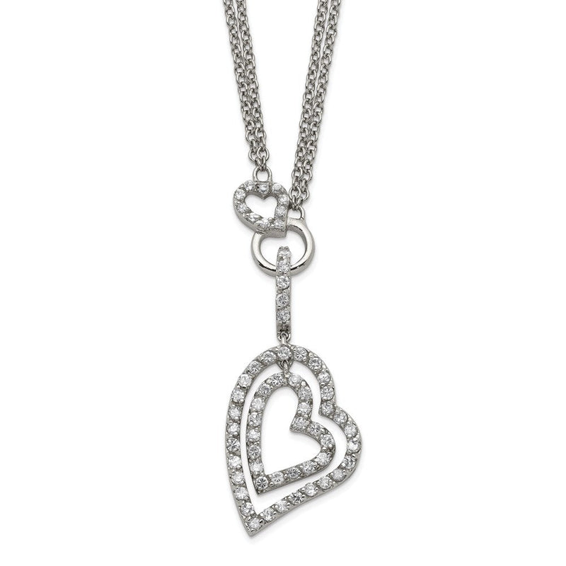 Sterlingsilber Doppelt Herz Zirkonia Halskette