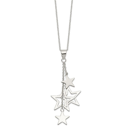 Sterlingsilber Rhodiniert Dangling Sterne Halskette