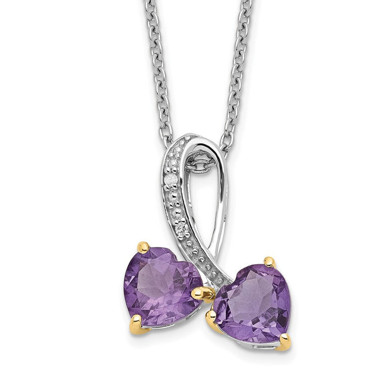 Sterlingsilber Brillant Gemstones mit 14K Akzente Rhodiniert Amethyst und Diamant Herz 18 Zoll Halskette 2 Verlängerung