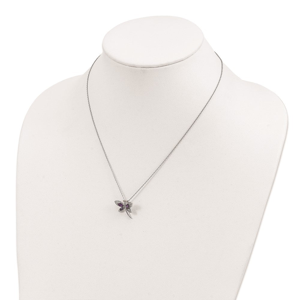 Sterlingsilber Brillant Gemstones mit 14K Akzente Rhodiniert Amethyst und Iolite Diamant Libelle 18 Zoll Halskette 2 Verlängerung
