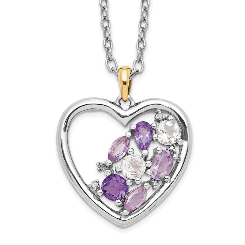 Sterlingsilber Brillant Gemstones mit 14K Akzente Rhodiniert Amethyst und Weiß Topas Diamant 18 Zoll Halskette 2 Verlängerung