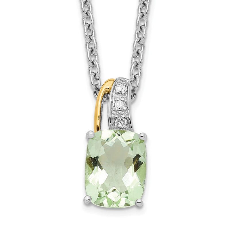 Sterlingsilber Brillant Gemstones mit 14K Akzente Rhodiniert Grün Quarz und Diamant 18 Zoll Halskette 2 Verlängerung