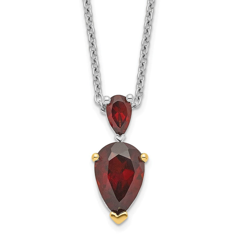 Sterlingsilber Brillant Gemstones mit 14K Akzente Rhodiniert Granat 18 Zoll Halskette 2 Verlängerung