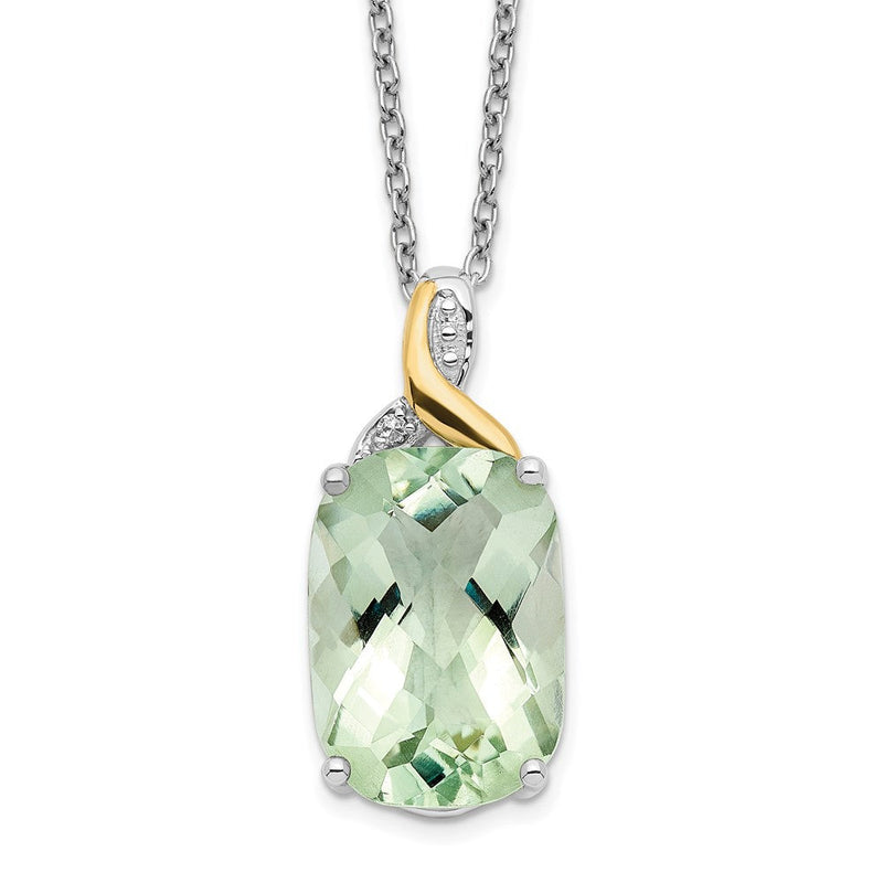 Sterlingsilber Brillant Gemstones mit 14K Akzente Rhodiniert Grün Quarz und Diamant 18 Zoll Halskette 2 Verlängerung