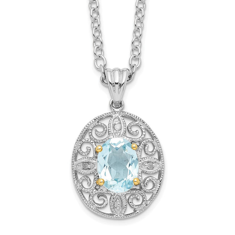 Sterlingsilber Brillant Gemstones mit 14K Akzente Rhodiniert Himmel Blautopas und Diamant 18 Zoll Halskette 2 Verlängerung