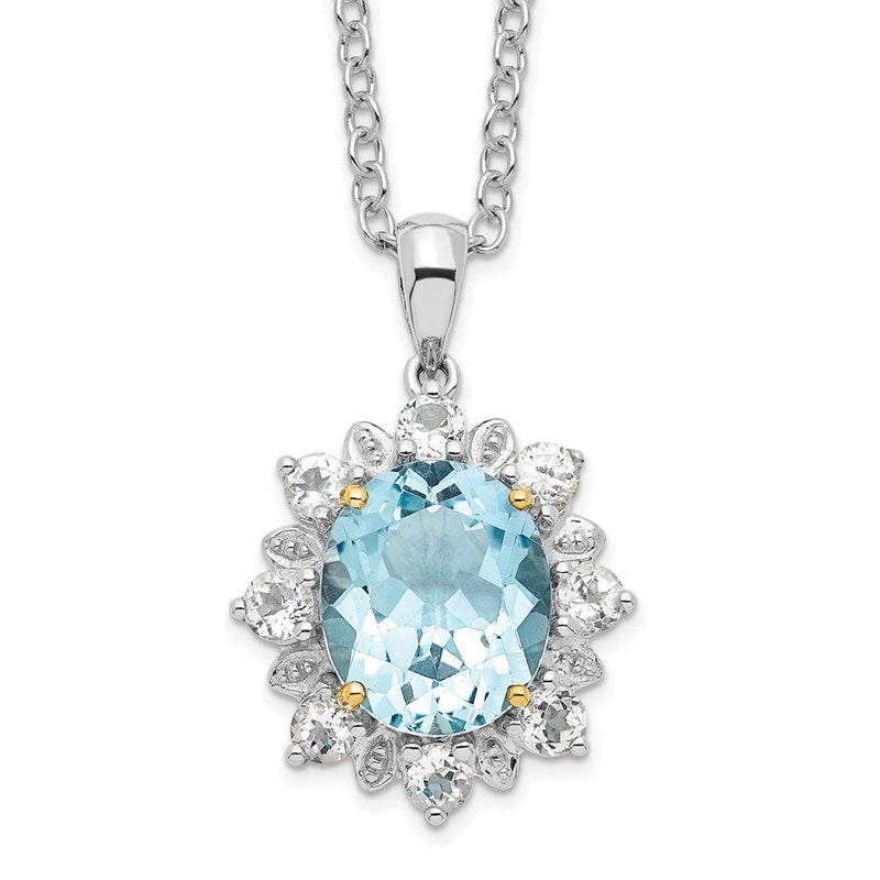 Sterlingsilber Brillant Gemstones mit 14K Akzente Rhodiniert Himmel Blautopas und Weiß 18 Zoll Halskette 2 Verlängerung
