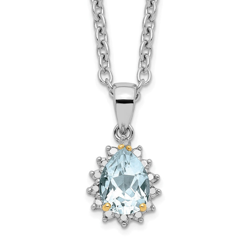 Sterlingsilber Brillant Gemstones mit 14K Akzente Rhodiniert Himmel Blautopas und Diamant 18 Zoll Halskette 2 Verlängerung