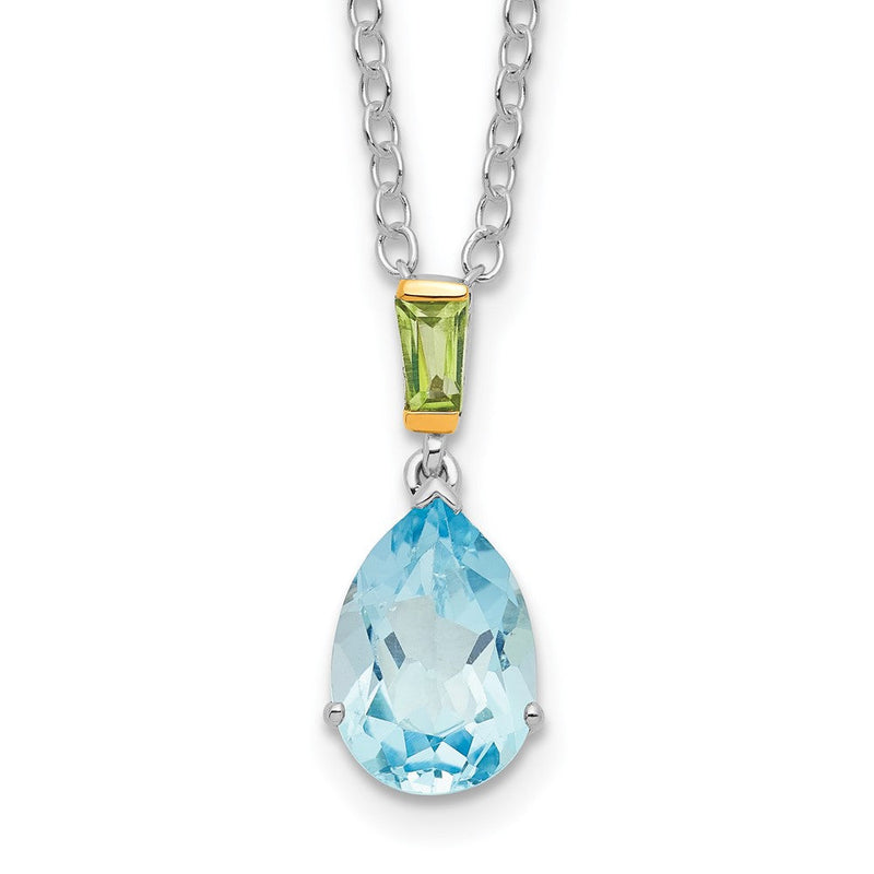 Sterlingsilber Brillant Gemstones Mit14k Akzente Rhodiniert Himmel Blautopas und Peridot 18 Zoll Halskette mit 2 Verlängerung