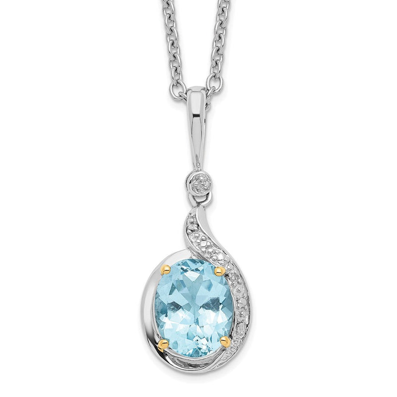 Sterlingsilber Brillant Gemstones mit 14K Akzente Rhodiniert Himmel Blautopas und Diamant 18 Zoll Halskette 2 Verlängerung
