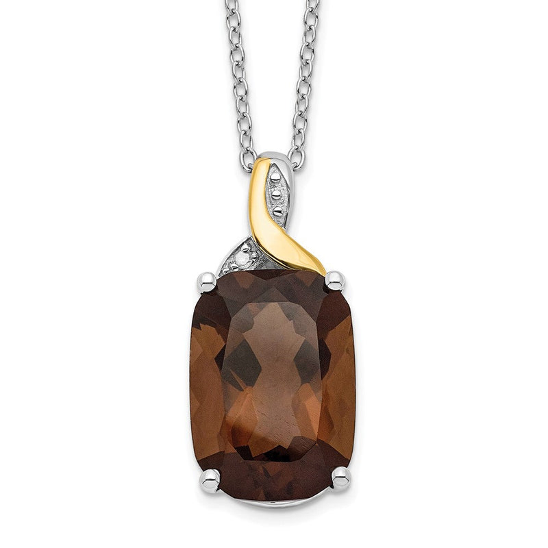 Sterlingsilber Brillant Gemstones mit 14K Akzente Rhodiniert Rauch Quarz und Diamant 18 Zoll Halskette 2 Verlängerung