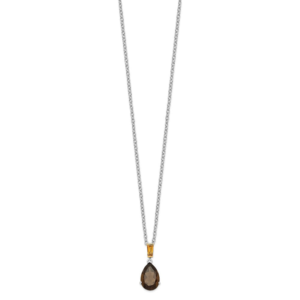 Sterlingsilber Brillant Gemstones mit 14K Akzente Rhodiniert Rauch Quarz und Citrin Halskette