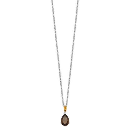 Sterlingsilber Brillant Gemstones mit 14K Akzente Rhodiniert Rauch Quarz und Citrin Halskette