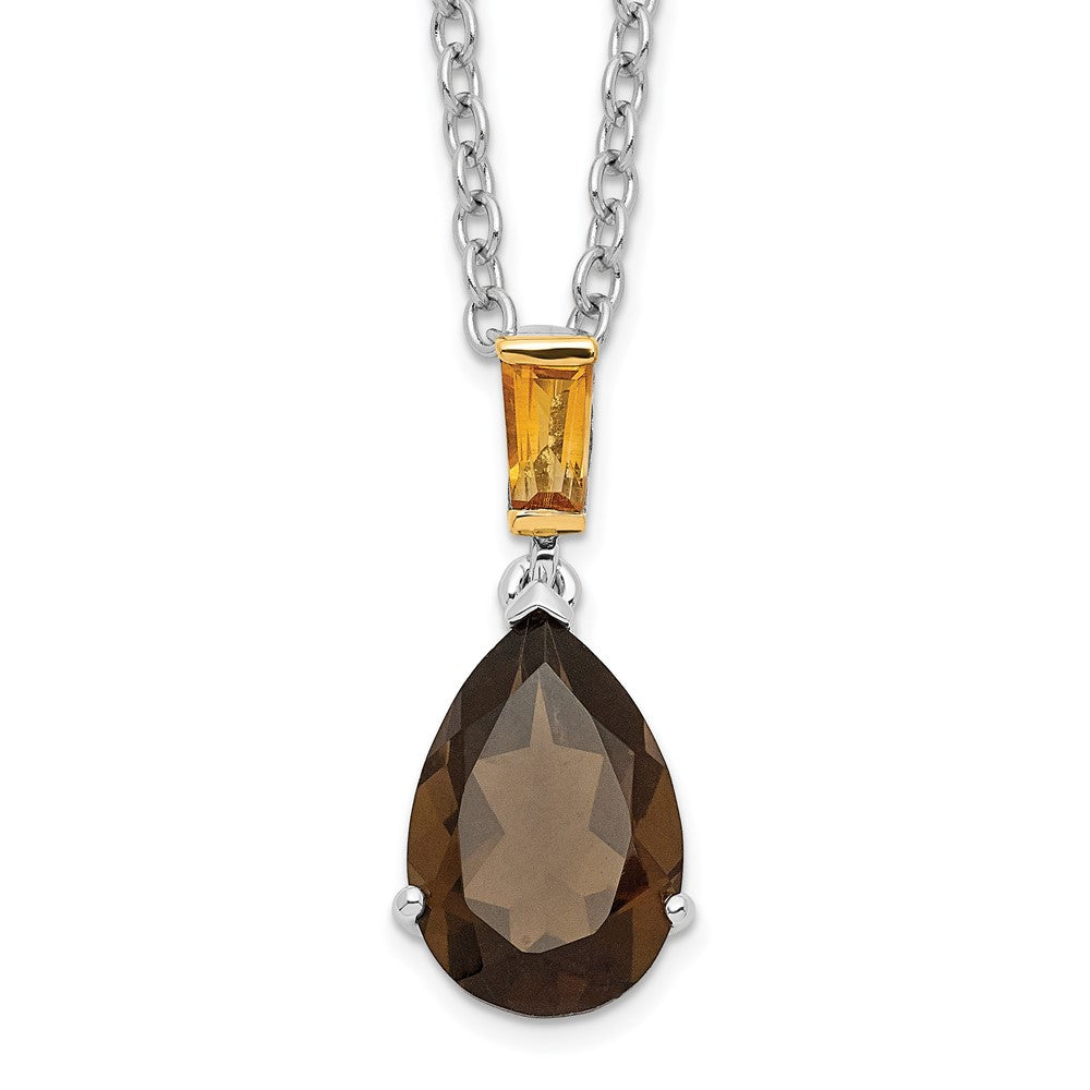 Sterlingsilber Brillant Gemstones mit 14K Akzente Rhodiniert Rauch Quarz und Citrin Halskette