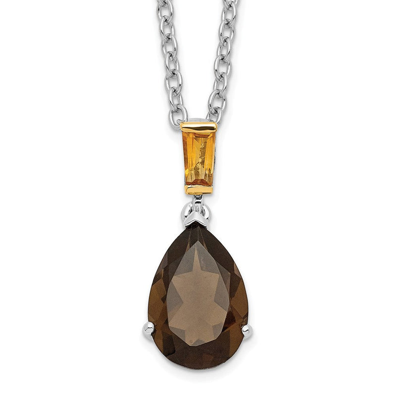 Sterlingsilber Brillant Gemstones mit 14K Akzente Rhodiniert Rauch Quarz und Citrin Halskette