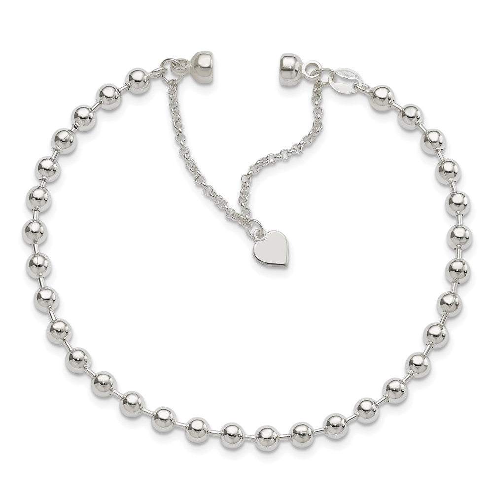 Sterlingsilber Poliert 4mm Gekugelt Dangling Herz 7.5 Zoll Charm Armband mit Magnetic Verschluss