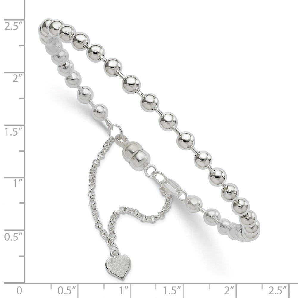 Sterlingsilber Poliert 4mm Gekugelt Dangling Herz 7.5 Zoll Charm Armband mit Magnetic Verschluss